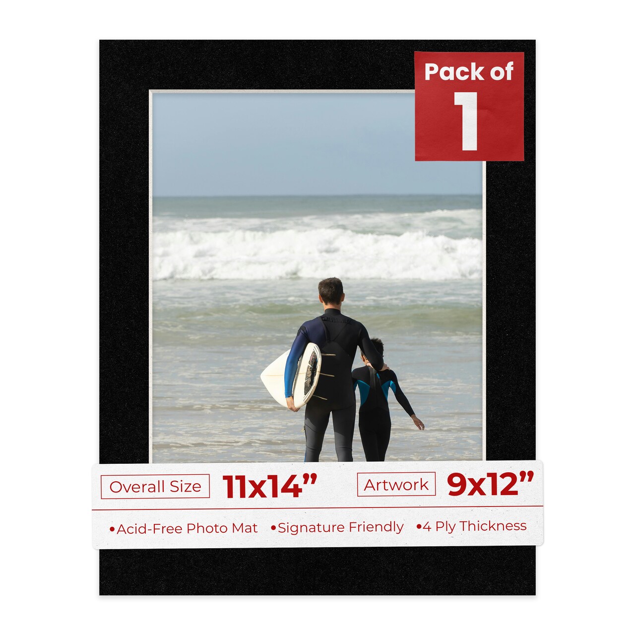Black with Black Core Mat Board for 11x14 Frames - Fits 9x12 Photos